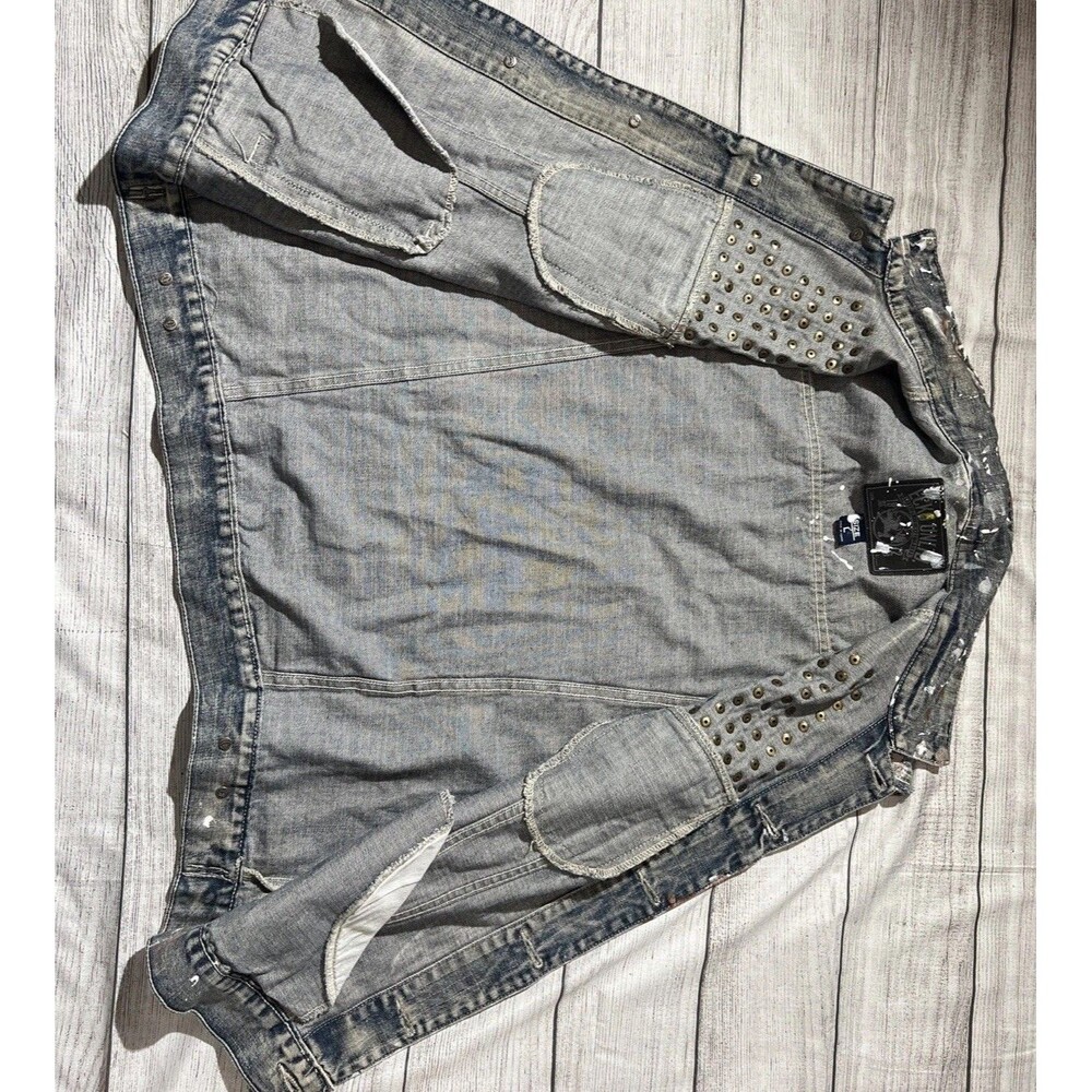 Y2k Ecko Unlimited Trucker Denim Vest Moto 90s Paint Splatter Grunge - Picture 2 of 11